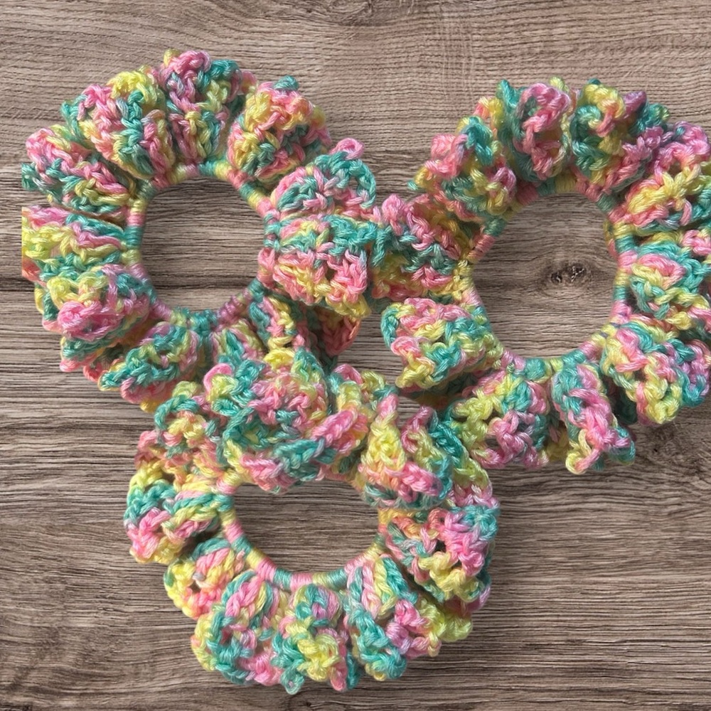 Hand Crafted Multicolor Crochet Hair Scrunchies